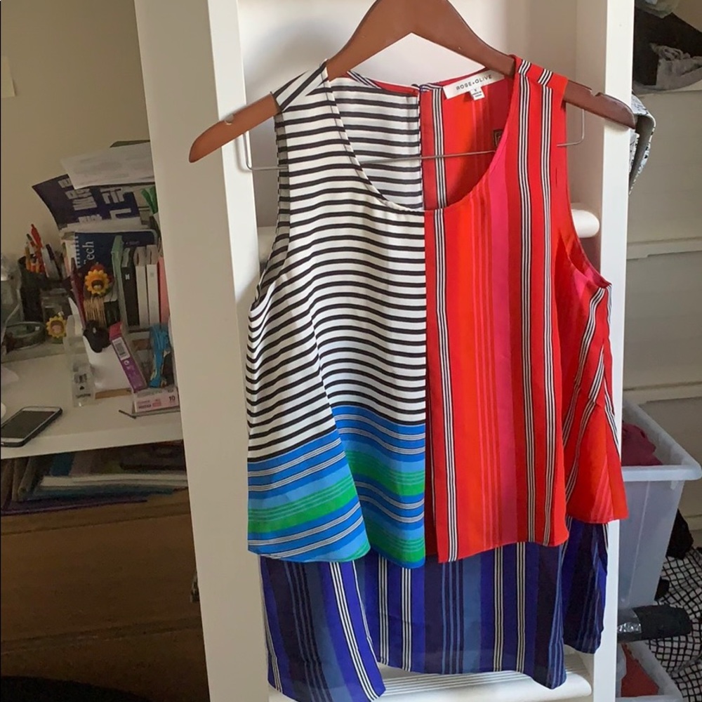 Rose+Olive sleeveless top multi stripes size S